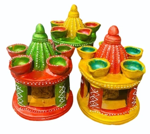 Diwali Hatri Diya - Clay Material, Multicolor, Incandescent Lighting | Eco-Friendly Handmade Artistry, Vibrant Hues, Cultural Significance, Decorative Appeal