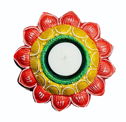 Flower Shaped Clay Diyas - 1.5 Inch, Multicolor | Eco-Friendly Material, Handmade Artistry, Vibrant Hues, Reusable Option, Safe for Indoors, Easy to Clean, Lightweight Decorative Appeal, Cultural Significance