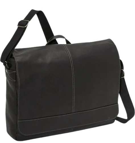 Leather Laptop Side Bag - Polished Finish, 21 Kg Capacity | Durable, Comfortable, Over Flap Closure, Attractive Design, 2 Compartments, Black Color