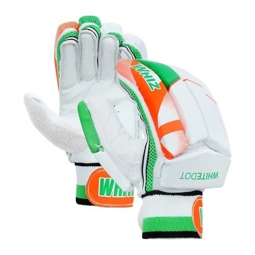 Leather PU Adjustable White and Green Batting Gloves - Large Size, Lightweight and Durable, Unisex Design, Printed Finish