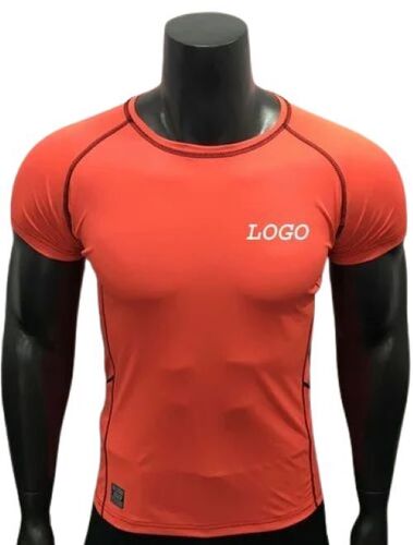 Orange Color Mens Sports T-Shirts - Polyester Fabric Sizes M to XXXL | Heat Regulation Minimalist Design Long Lasting Four-Way Stretch Versatile Style Tagless Design