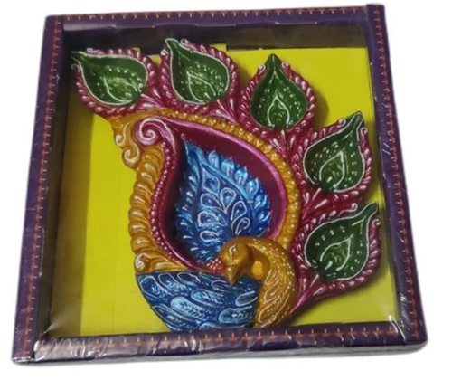 Peacock Diya - 2 Inch Multicolor Clay | Eco-Friendly Handmade Vibrant Hues Traditional Design Reusable Indoors Safe Easy to Clean Lightweight Decorative Appeal Culturally Significant