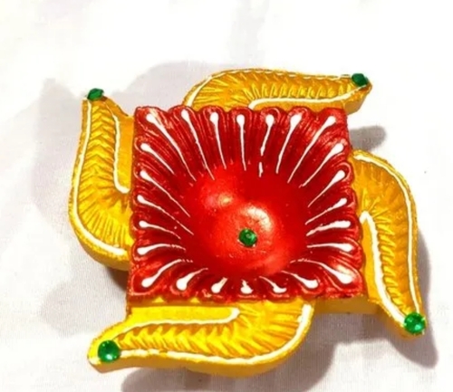 Swastik Designer Painted Clay Diya - Clay, 1.5 Inch, Multicolor | Eco-Friendly, Handmade Artistry, Vibrant Hues, Reusable, Easy to Clean, Cultural Significance