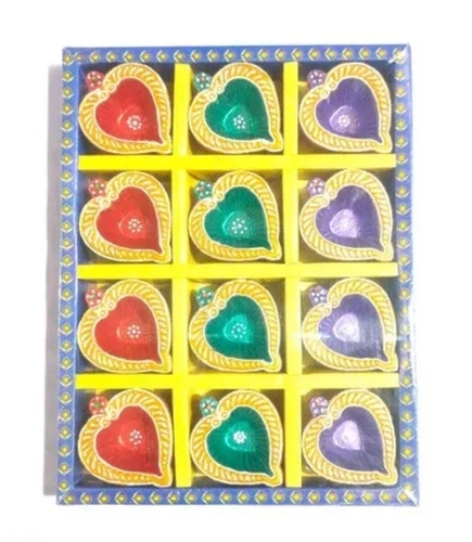 Traditional Diwali Decorative Diya - Handmade Clay 2 Inch Multicolor Leaf Pattern | Eco-Friendly, Vibrant Hues, Cultural Significance, Reusable, Safe for Indoors, Easy to Clean, Lightweight