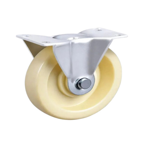 Nylon Caster Wheel - 6x2 Inch Size, 1000 kg Load Capacity | Rigid Movement, Polished White and Silver Finish