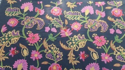 Black Embroidered Crewel Fabric - Multi Color, Other Type of Cotton | Durable Material, Flame Retardant, Unique Patterns, Handcrafted Quality, Elegant Finish
