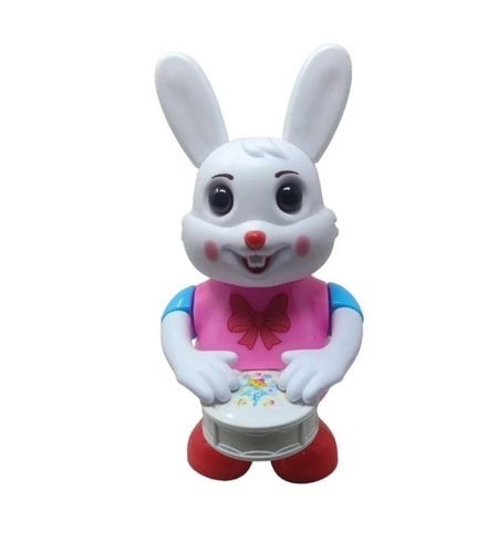 Dancing Drummer Rabbit - Plastic, Small Size, White Color | Fun Design, Colorful Appearance, Safe Build, Lightweight, Rechargeable Battery, Interactive Features, Durable, Kid-friendly