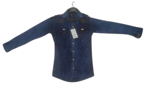 Gents Denim Shirts - Cotton, Regular Fit, Blue | Breathable, Washable, Daily Wear, Very Good Quality, Solid Pattern