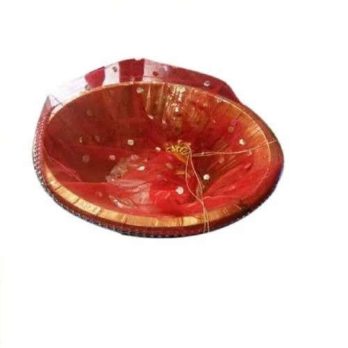 Handicraft Gift Basket - Embroidered 8 Inch Round Red Color 200 g | Durable Eco-Friendly