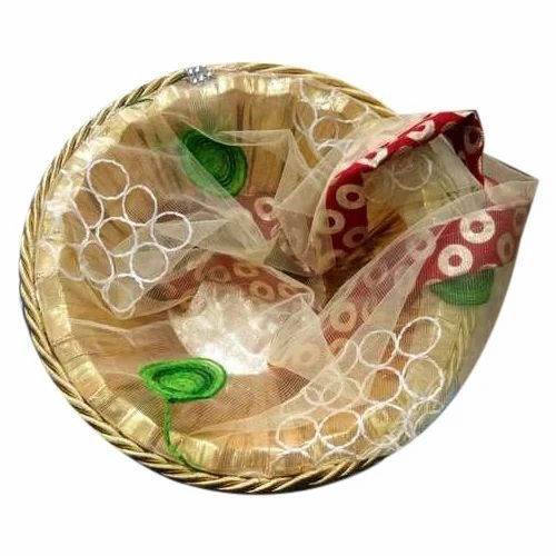 Handmade Gift Basket - Metallic Round Design, 1 Kg Capacity | Durable, Eco-Friendly, Lightweight Construction
