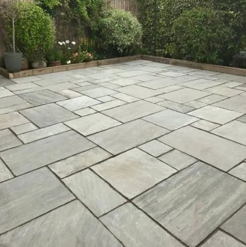 Kandla Grey Sand Stone Paving Tiles - Natural Stone, 30x50 cm, Matt Finish, Grey Color, 20 mm Thickness | Non-Slip, Square Edge, Exterior Tiles