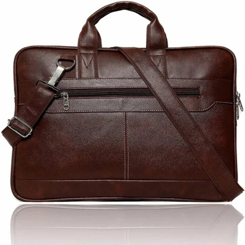 Leather Laptop Bag - 17 Inch, Brown Color, Waterproof Design with 2 Compartments and Carrying Handle