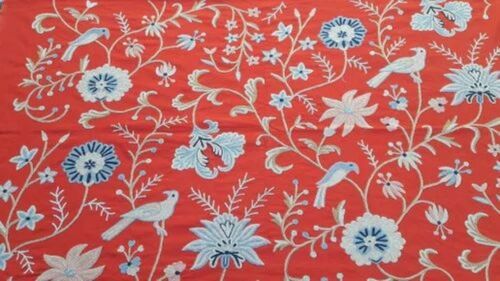 Red Embroidered Crewel Fabric - Premium Quality Cotton , Timeless Design with Unique Patterns and Durable Material
