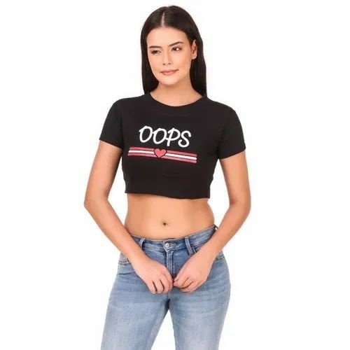 Printed Cotton Slim Fit Round Neck Half Sleeve Crop Top - Casual Wear for All Sizes, Available in Multiple Colors | Machine Washable