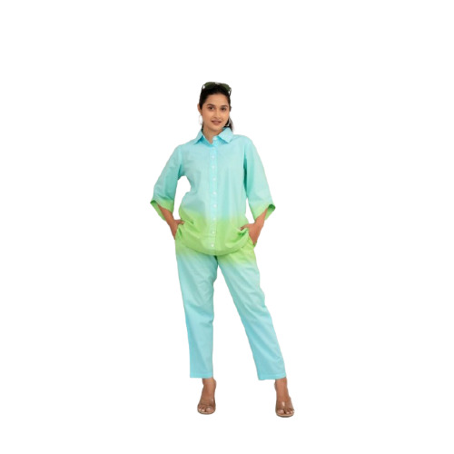 Ladies Cotton Ombre Co-Ord Set - Machine Washable, Green Color | Anti Shrink, Breathable, Skin Friendly, Easy To Clean