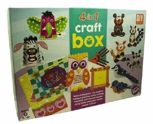 Ekta 4 In 1 Craft Box Diy Board Game - Board Material, Multicolored | Includes 2 Paper Cups, 3 Greeting Cards, 50 Wooden Candy Sticks, Quilling Strips & Tool