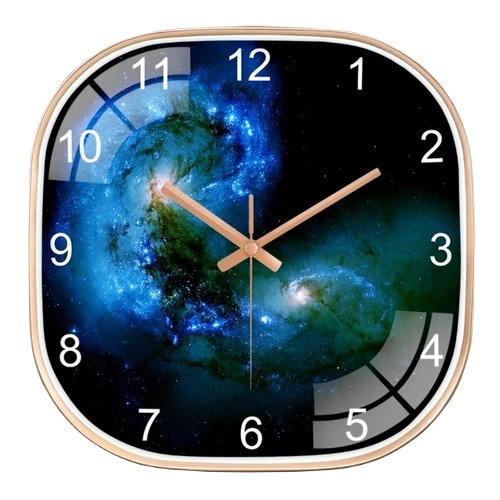 Galaxy Wall Clock - Premium Plastic, 24cm x 24cm Multicolor Square Design | New Condition, Ideal for Decoration