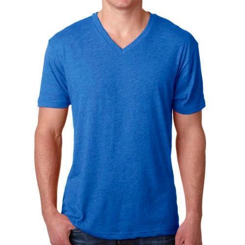 Mens Cotton V Neck T-Shirt - Medium to XXXL Sizes, Blue Color | Premium Quality, Minimal Shrinkage, Regular Fit, Slim Fit, Classic Look, Short Sleeves, Machine Washable