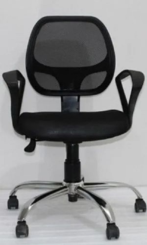 Mesh Office Chair - PVC Material, Height Adjustable 16-17 Inches, Black Fabric, Medium Back, Adjustable Arms | Weather Resistant, Scratch Resistant, Modern Design