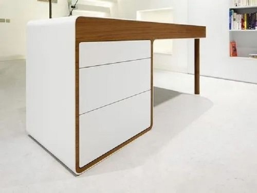 Modular Wooden Office Table - Plywood, Customized Size, White Color | Modern Appearance, Moisture Proof, Non Toxic, Easy To Install, Drawer Storage