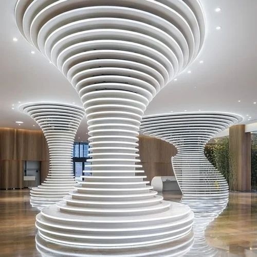 Solid Surface Designer Pillar - 12 mm Thick Circular Brown Acrylic, Durable and Easy to Clean with Carved Modern Arts Design