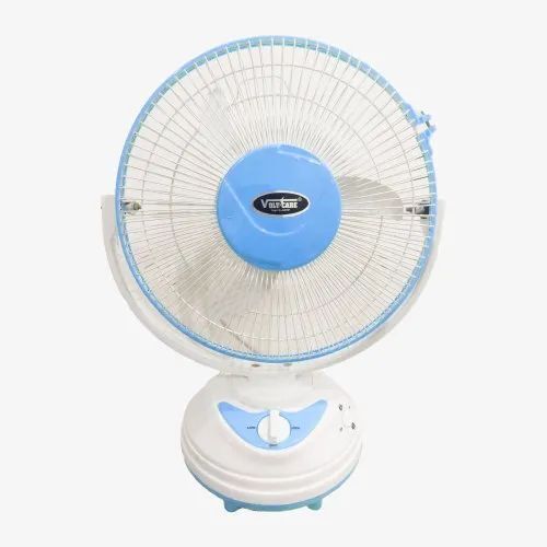 Table Fan - ABS Material, Standard Size, White and Blue Color, 1 Year Warranty