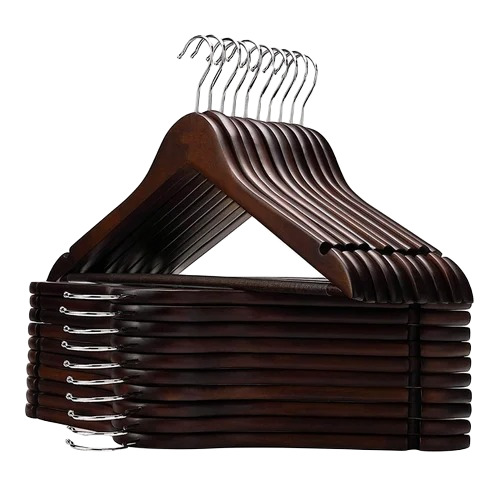 Wooden Cloth Hanger - 17 Inches, Dark Brown Color | Premium Quality, Flat Style for Dresses