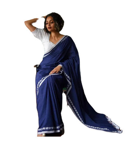 Blue Plain Sarees - Fabric Type: Khadi