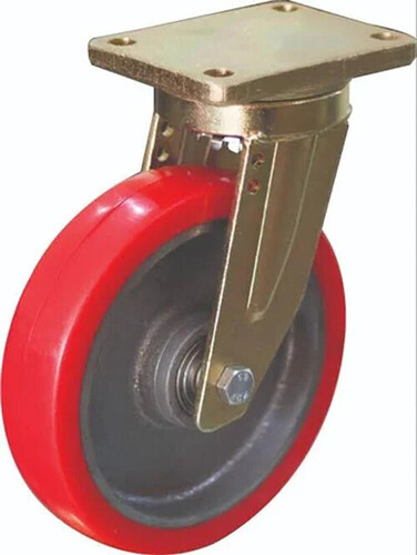 Brass Base Trolley PU Caster Wheels - PU Material, 6x2.5 Inch Size, Red and White Colors, 800kg Load Capacity, Swivel Locking with Brake