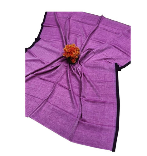 Cotton Mulmul Saree - 5.50 Meter Length, Purple Plain Pattern | Breathable, Quick Dry, Lightweight, Skin-Friendly