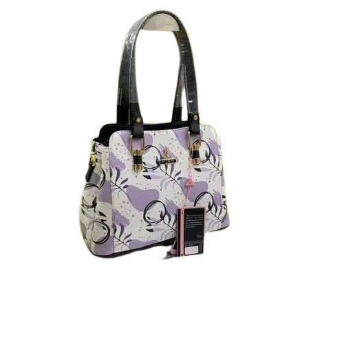 Designer Kish Ladies Handbag - PU Material 9x13 Inches White & Purple | Attractive Design Durable & Comfortable with Over Flap Closure and Buckle