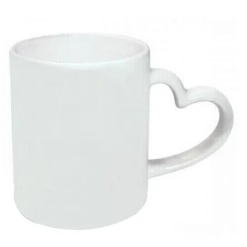 Heart Handle Mug - 335 Ml Plain Ceramic, White Color Ideal For Gifting