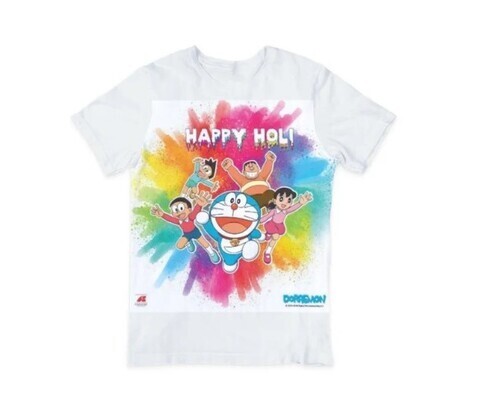 Holi Printed T-Shirt - Polyester Fabric, Half Sleeve, Round Neck, Size S to XXL, White Color | Unisex Casual Wear