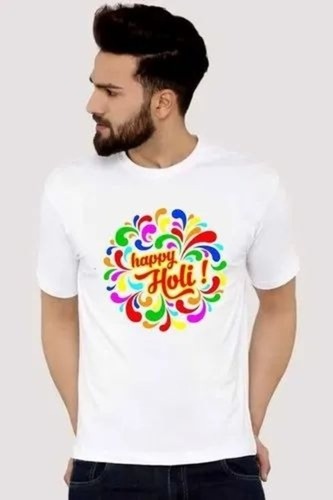 Men Cotton Holi Printed T Shirt