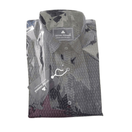 Men's Cotton Shirt - Customized Size, Gray Print | Full Sleeves, Breathable, Anti-Wrinkle, Quick Dry, Machine Washable, Perfect for All Seasons