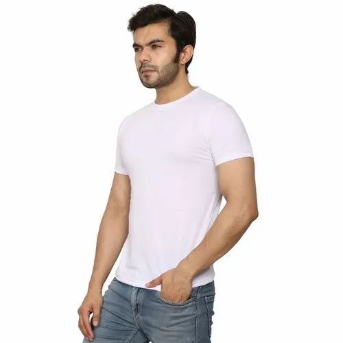 Men's Half Sleeve T-shirt - Cotton, Large Size, Plain White | Casual Wear, Machine Washable