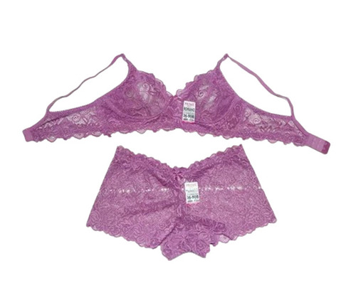 Purple Bra Panty Set - Regular Fit, Mid-Rise Bikini Panties, Hook-And-Eye Closure | Skin-Friendly, Breathable, Fade & Wrinkle Resistant, 3/4th Coverage, Plunge Neck Design, Perfect for Daily Wear