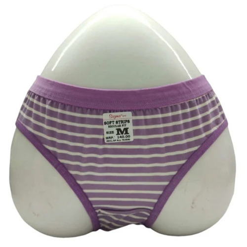 Cotton Bikini Panties - Mid-Rise, White & Purple Striped | Breathable, Skin-Friendly, Fade & Wrinkle Resistant, Washable