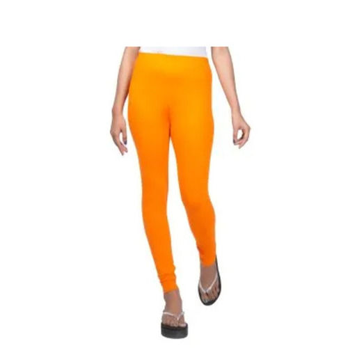 Ladies 4-Way Stretch Cotton Lycra Leggings - Mid Waist, Ankle Length | Superior Quality, Breathable, Anti-Wrinkle, Quick Dry, Plain Orange, Customized Sizes