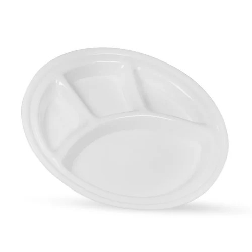12 Inch Disposable Round 4 Partition Plates - Biodegradable, Eco Friendly | Perfect For Event And Party Supplies, White Color