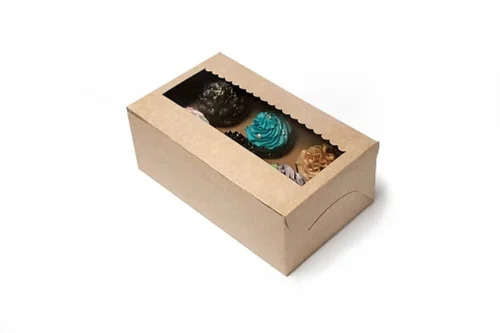 6 Piece Cupcake Box - Durable Paper Material, Multi-Color Square Design | Eco-Friendly Packaging Solution for Food