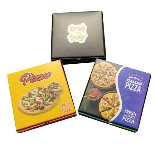 Corrugated Pizza Boxes - Paper Material, Multi-Color Design | Durable, Eco-Friendly, Square Shape for Food Packaging