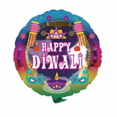 Happy Diwali Foil Balloon - 18 Inch Round, Attractive Multi-Color Printed Design | Eco-Friendly, Non-Toxic, Decorative & Safe for Parties