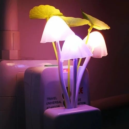 Led Mushroom Night Lamp - Glass Material Multiple Colors LED Light Source | Energy Saving Modern Style Electric Power Supply