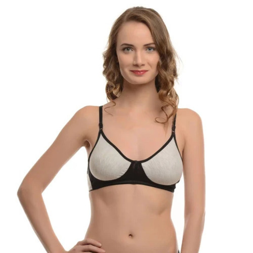 Non Padded Bra - Elastic Thin Straps, 3/4th Coverage in Gray & Black | Breathable, Skin-Friendly, Washable, Fade & Wrinkle Resistant