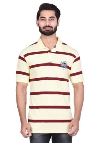 Premium Cotton Polo T-Shirt - XXS, XS, S Sizes | Cream Striped, Breathable Fabric, Comfortable Fit, Fade-Resistant Colors, Durable Stitching, Easy Care, Pre-Washed Finish