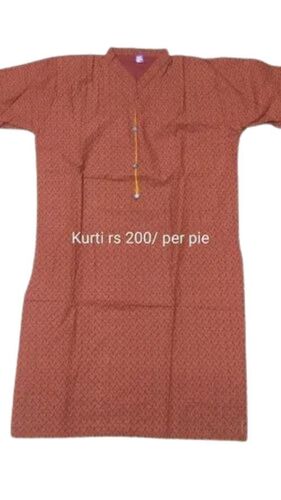 Premium Design Ladies Kurti - Cotton, Plus Size, Orange | Vibrant Colors, Elegant Embroidery, Lightweight Feel, Anti-Wrinkle, Skin-Friendly, Stylish Neckline