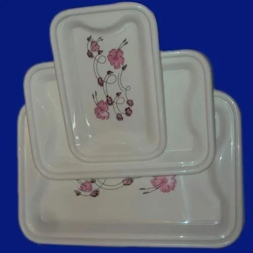 Printed Tray Set - Rectangular, Standard Size, White | Durable, High Quality, Lightweight, Stain Proof, Crack Proof, Polished Finishing