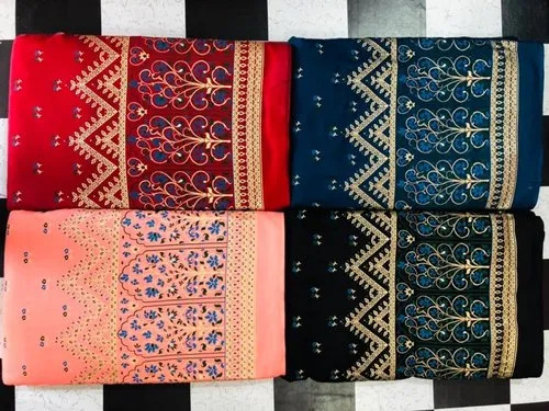 Rayon Border Printed Fabric - Multi-Color, Printed Design, Dry Clean Care, Shrink Resistant