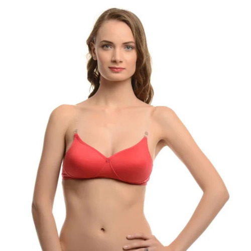 Red Fancy Bra - Cotton Spandex Blend Size 28-42 Red Color | Breathable Skin-Friendly Fade and Wrinkle Resistant Plunge Neck Design 3/4th Coverage Sleeveless Design Hook-And-Eye Closure